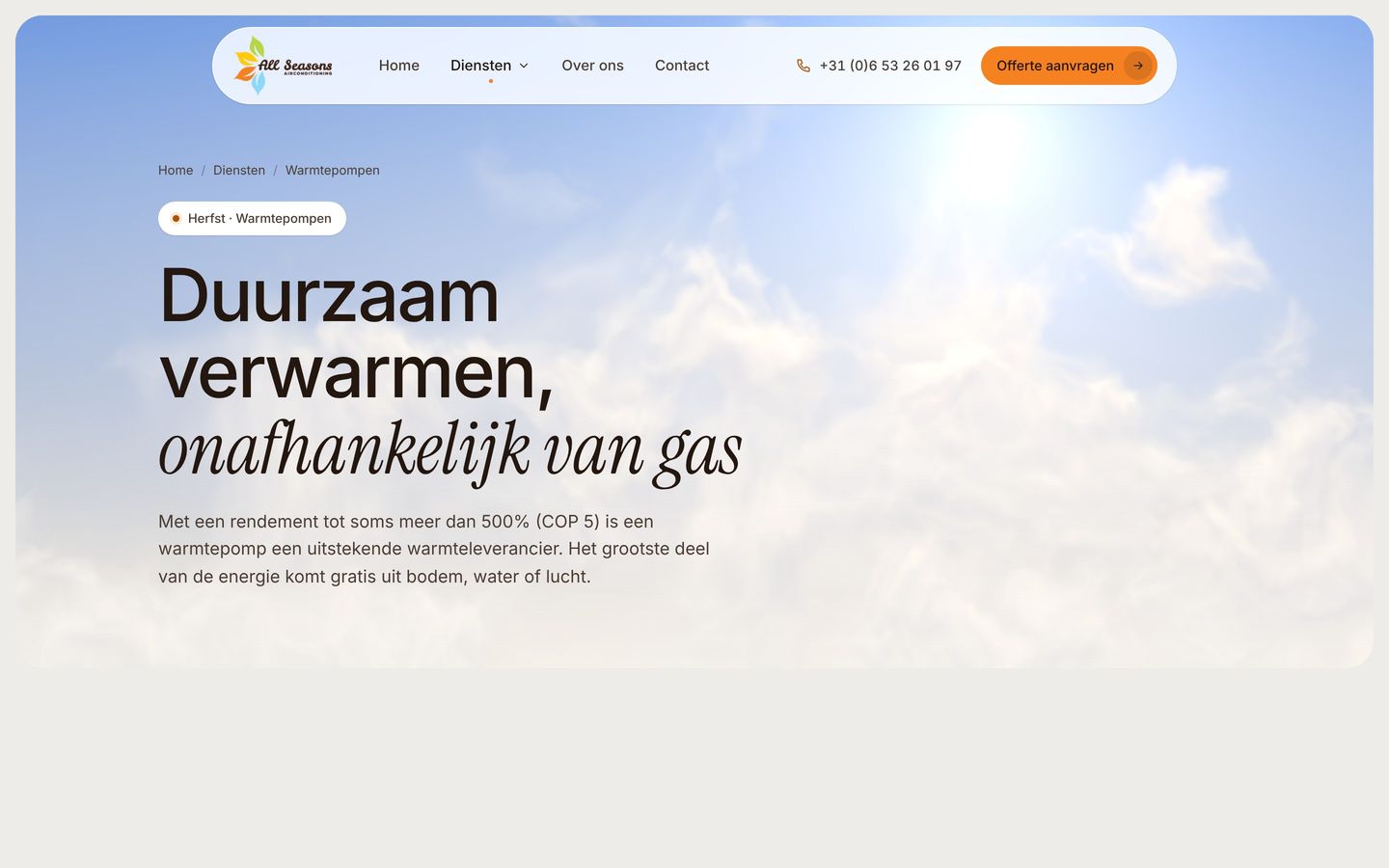 Pagina Warmtepompen op de website van All Seasons