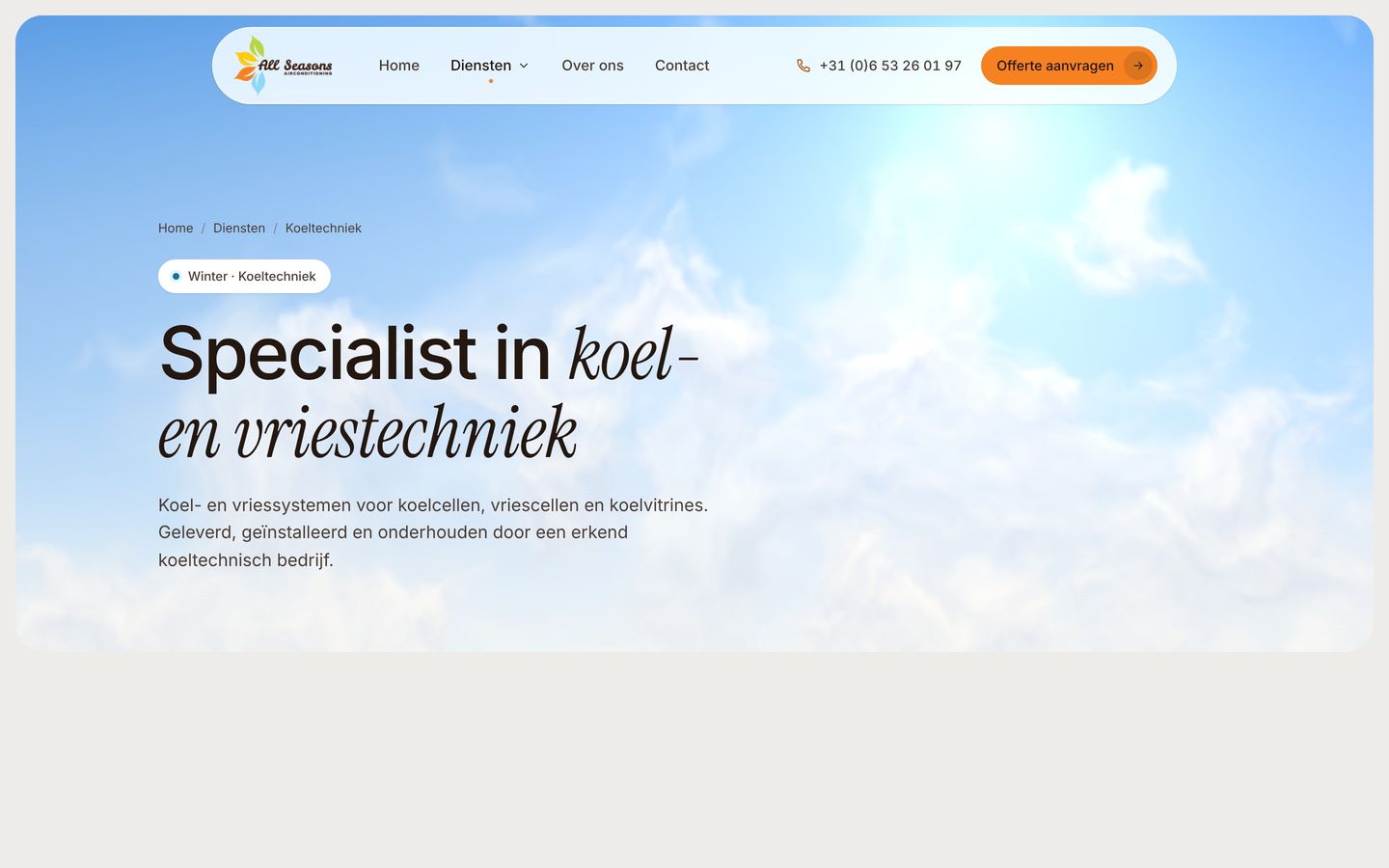 Pagina Koeltechniek op de website van All Seasons