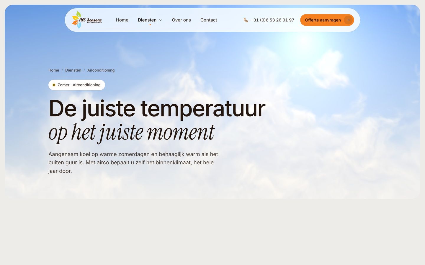 Pagina Airconditioning op de website van All Seasons