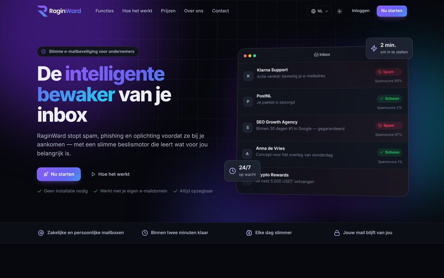 Homepage van RaginWard in het donkere thema
