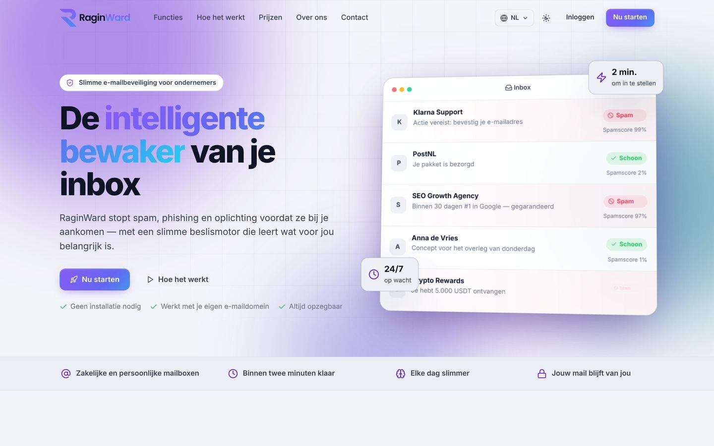 Homepage van RaginWard in het lichte thema