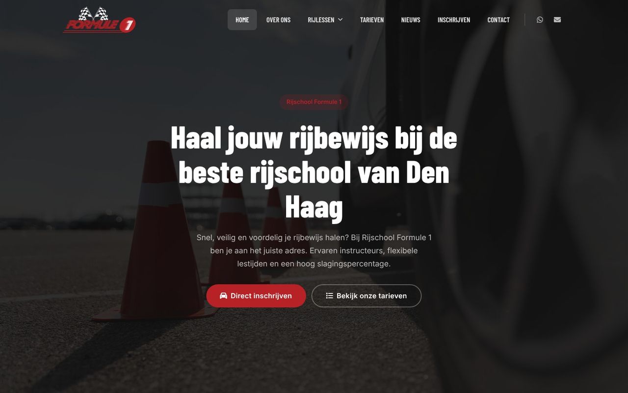 Schermafbeelding van de website van Rijschool Formule 1