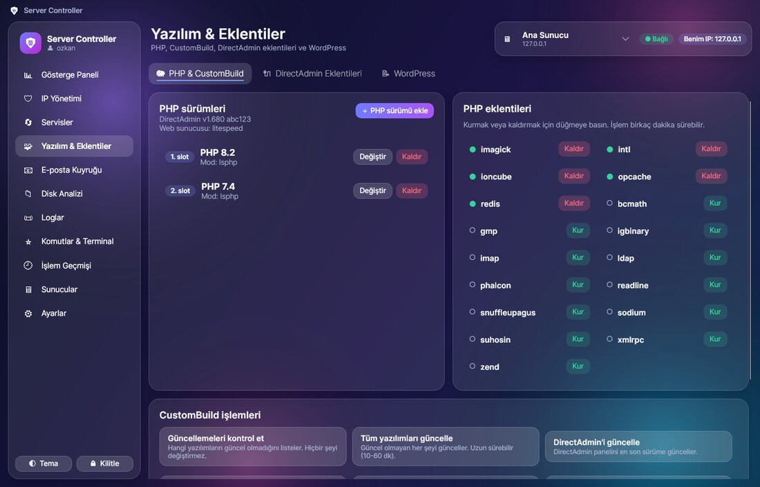 Scherm PHP en CustomBuild van Server Controller